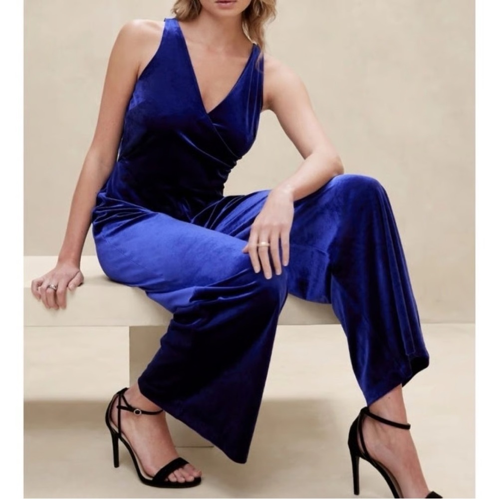Banana Republic Royal Blue Velvet Jumpsuit - Picture 9 of 11